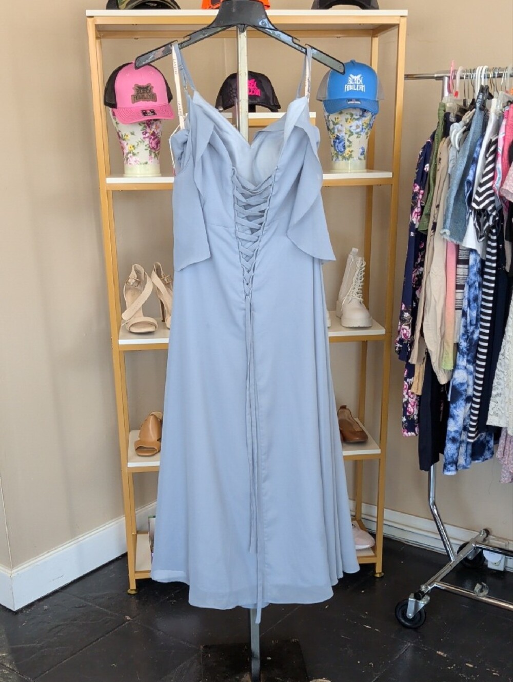 Light Blue Off-Shoulder Ruffle Maxi Dress - Picture 3 of 4